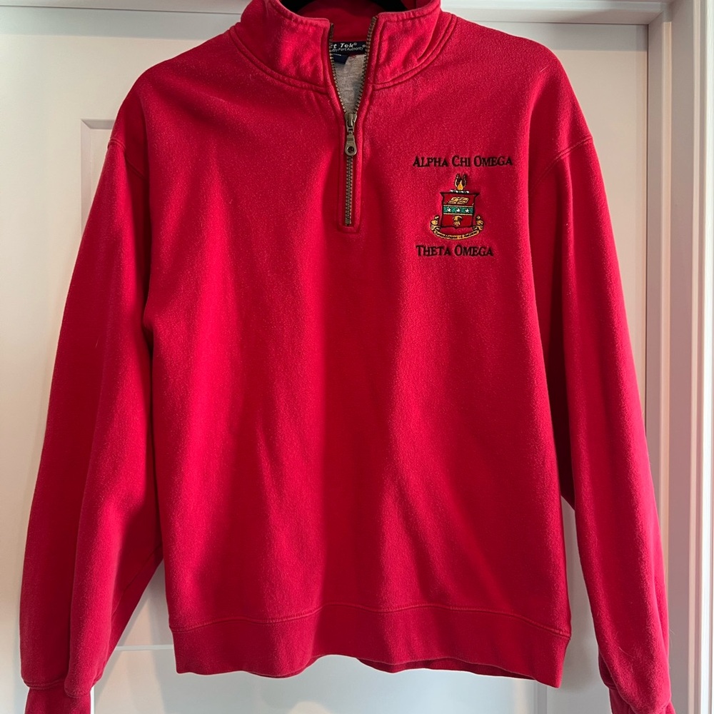 Alpha Chi Omega red quarter zip embroidered sweatshirt